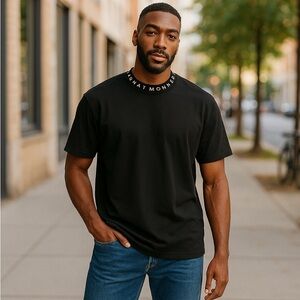 MONAT Branded Black Women’s Tee Shirt | Size M | Mock Neck Logo Top